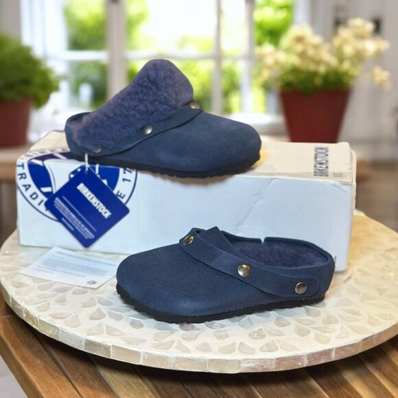 Birkenstock Kaprun Cuff Shearling Slipper Clog Kids EU 26 / US K 8.0 Navy - Picture 7 of 16